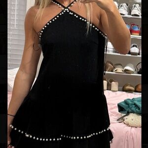 Elliatt Black Strapless Dress with Pearl Details